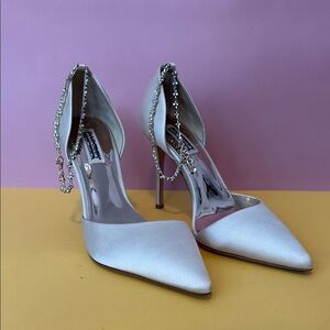 Badgley Mischka | Tierra Two-Piece Pumps |Silver Heels with Crystal Accents